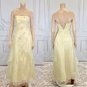 Blondie Nites Vintage Y2K Yellow Beaded Organza Formal Party Prom Dress sz 3